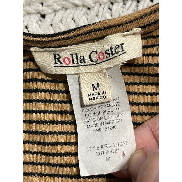 Y2K Rolla Coster Dress Ribbed Striped Bodycon Maxi Sz Medium Tan RC-4370ST 4761 - Picture 2 of 9